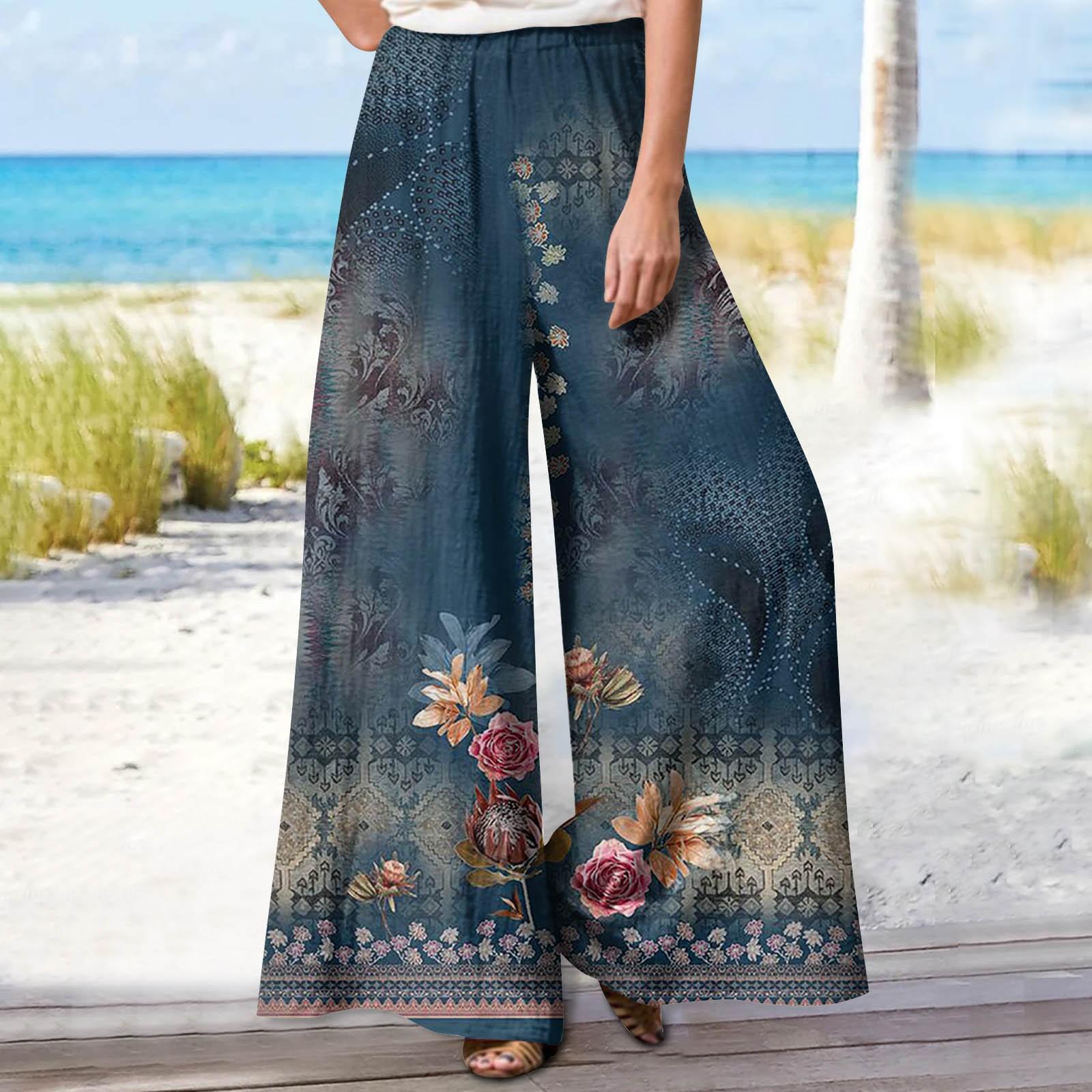 

Женские летние свободные повседневные широкие брюки с эластичной резинкой на талии и брюками M