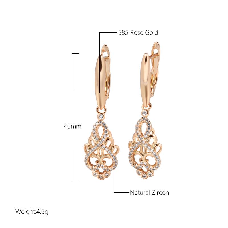 Trend Crystal Flower Long Dangle Earrings For Women Natural Zircon  Rose Gold Color Ethnic Bride Fine Daily Jewelry