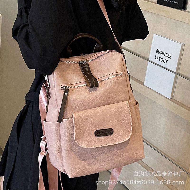 Fashionable retro explosive soft surface commuter bag women's bag 2025 new trendy temperament explosive backpack
