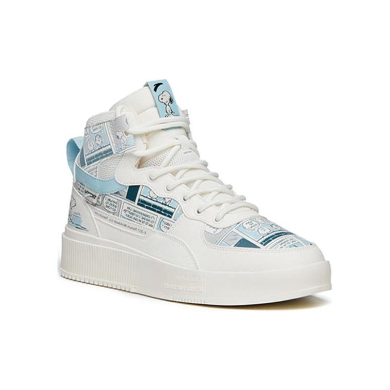 Anta X Snoopy Life Collection Slip Resistant Abrasion Resistant High Top Skateboard Shoes Men's White Blue Sneakers 912138011-7