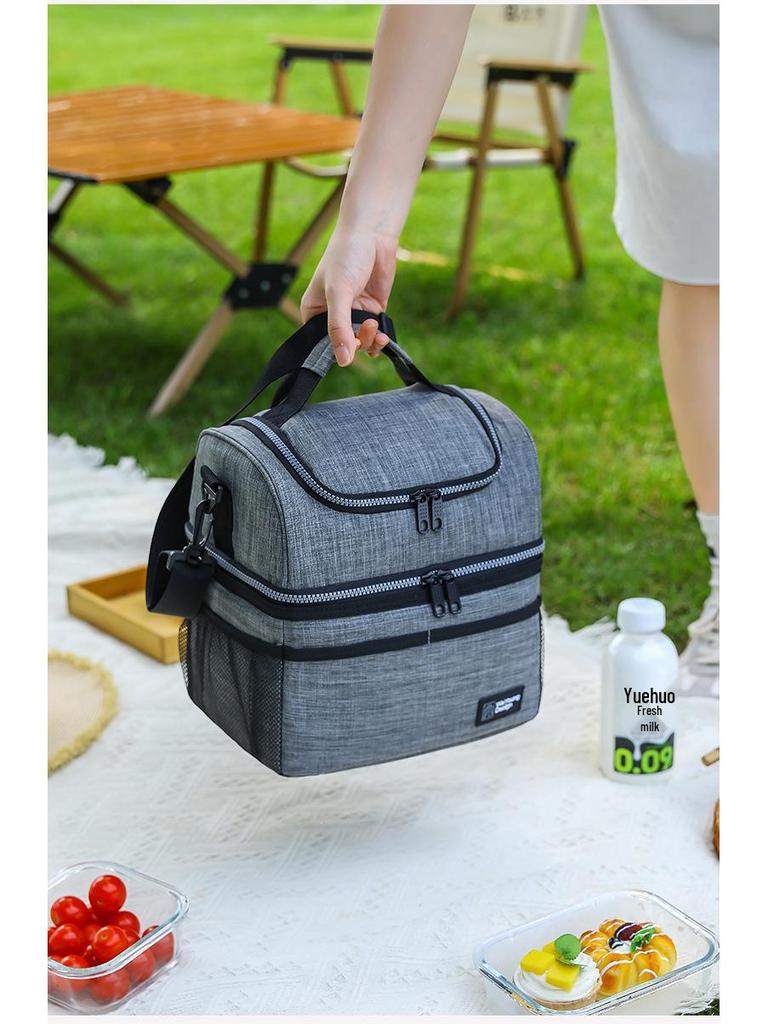 Double-Layer Insulated Lunch Bag - Large Capacity, Waterproof, Handheld for Work & Outdoor Use