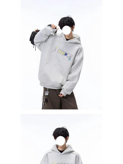 Men's Autumn/Winter American Letter Embroidered Hooded Sweatshirt - Loose Fit, Plus Velvet, Thickened Heavyweight Casual Hoodie Jacket