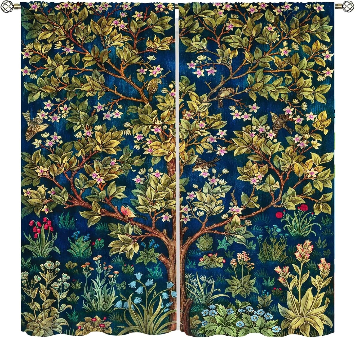 Шторы William Morris Ботанические Окна Древо Жизни Цветочные Узоры Винтажные Цветочные Узоры Шторы для Гостиной Спальни 100*130 Grommet Top 1pcs