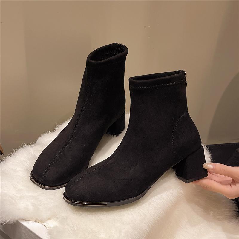 Fashion Women Ankle Short Boots Suede Chunky Fashion Mid Heels Shoes 2025 Winter Pumps New Trend Casual Cozy Woman Chelsea Botas Mujer