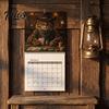 Decorative Office Wall Art 2027 Cowboy Cat Calendar, 12-Month Western Kitten Illustration Calendar Planner with Coil Binding, Thick Paper for
