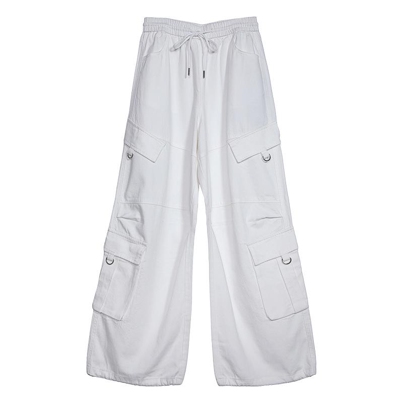 Tuogu Trend Women s White Wide-Leg Multi-Pocket Cargo Pants L слоновая кость/белый