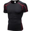 Men Gym Workout Short Sleeve Compression Shirt Tight Fit Quick Dry Athletic Top Black Red