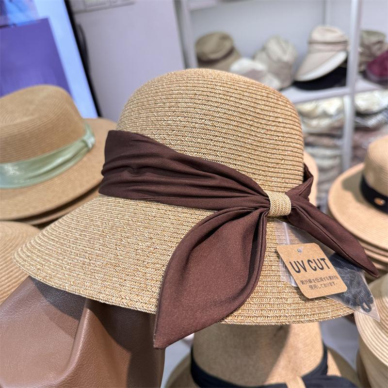 Top Stylish Round Wide Brim Foldable Sun Hat Womens Summer Beach Hat With Bow