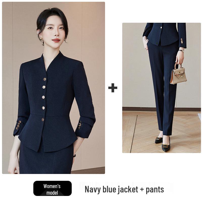 Women's 2025 Red Collarless Suit Jacket Set - New Style Salon Workwear for Professional Elegance