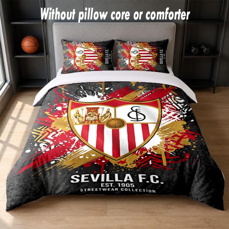 Set de Cama con Diseño del Sevilla FC 1 Funda Nórdica + 2 Fundas de Almohada Suave Transpirable Ropa de Cama para el Hogar