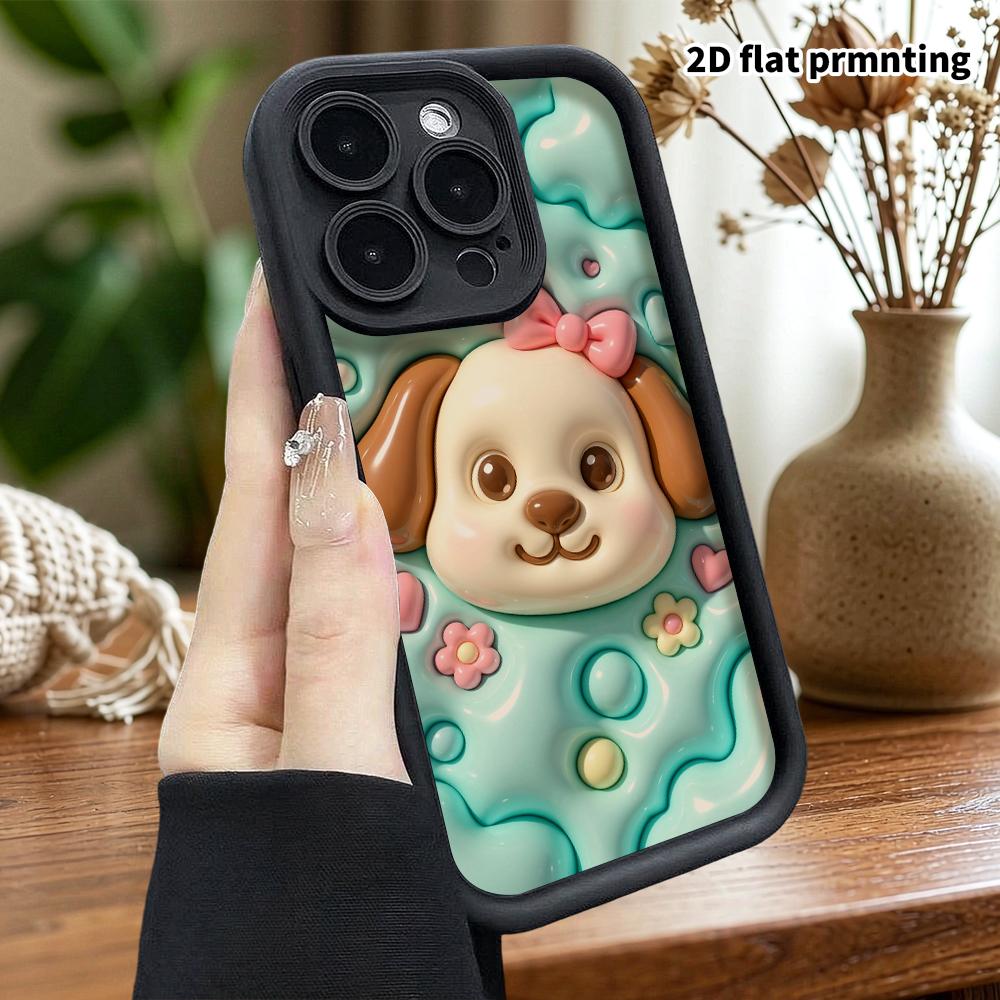 Phone Case: 2D Flat Design Suitable for iPhone 18 17 16 15 14 13 Pro Protective Case, Bowknot Puppy, Perfect Christmas and Halloween Holiday Gift