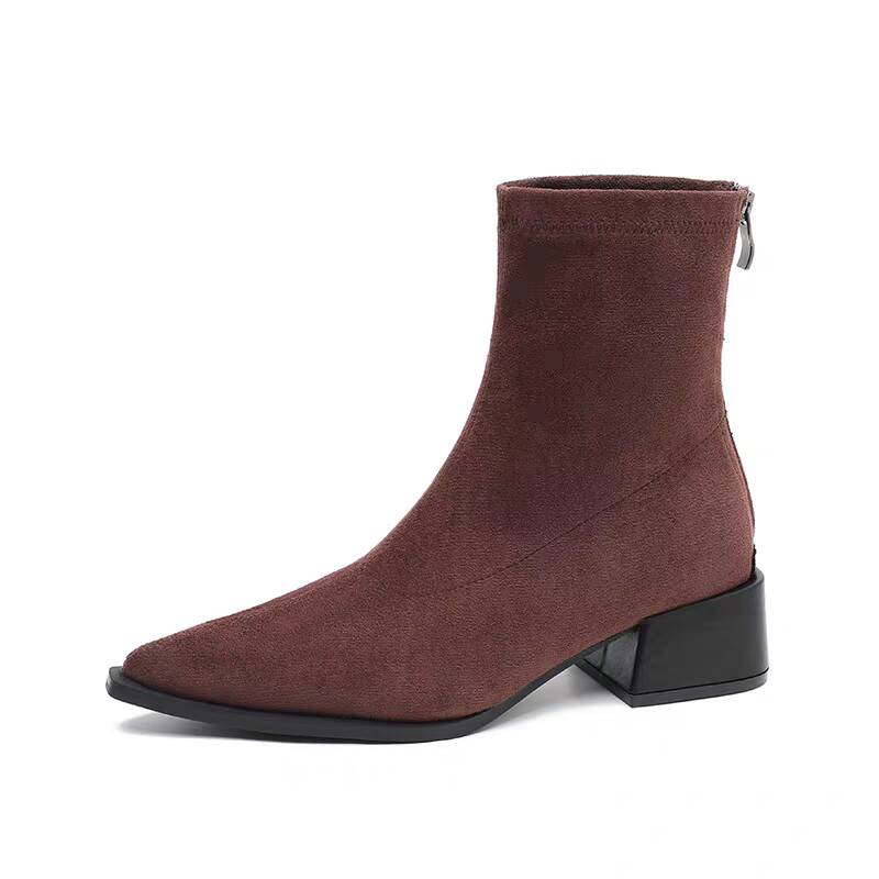 Fashion Autumn Leopard SuedeWomen Ankle Boots Thick Heels Pointed Toe Shoes Modern Short Botas Para Mujer