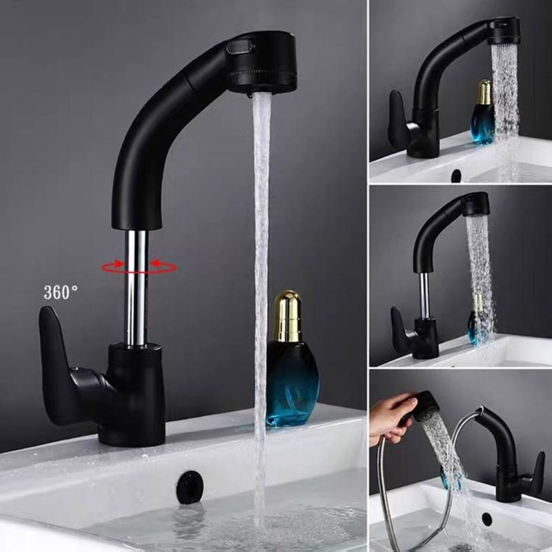 Bathroom Pull Out Faucet Lift Up And Down Basin Faucet Rotatable Mixer Tap Stretchable Lavatory Sink Mixer Faucet