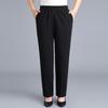 Black Cotton Middle-aged Mother Trousers Loose Elastic Waist Casual Pants Spring Autumn Loose Solid Women's Straight Pants