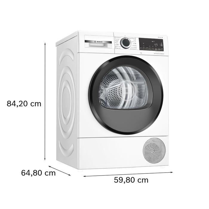 Sèche-linge pompe à chaleur - Bosch - 8 kg - AutoDry - Anti Rides - Blanc - A+++ - 84,2x59,8x61,3 cm - Écran LED