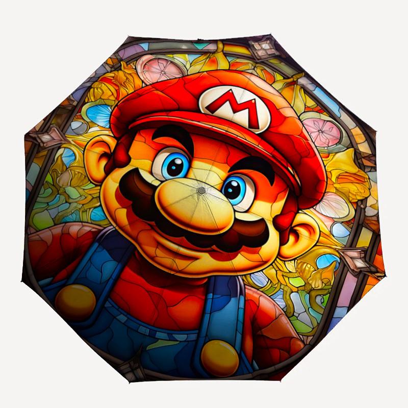 1pc Stained Mario Automatic Open/Close Umbrella - Compact Travel Umbrella, Perfect for Women & Men - Ideal Birthday/Christmas Gift, 206