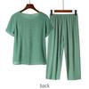Women's Summer Cotton Linen Short-Sleeved Two-Piece Set: Grandma Mom Pajama Top and Pants.