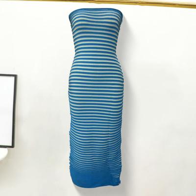 Women's Summer Bodycon Maxi Tube Dress Ribbed Strapless Going Out Party Dress Striped Sleeveless Knit Long Dress