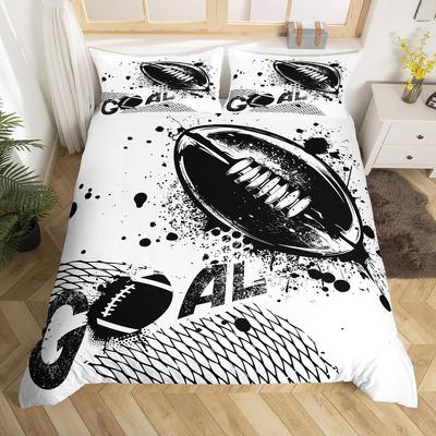 Funda nórdica deportiva de rugby para niños, juego de cama tamaño queen de fútbol, funda de edredón deportiva de pelota, funda de edredón negra con efecto tie-dye y 2 fundas de almohada