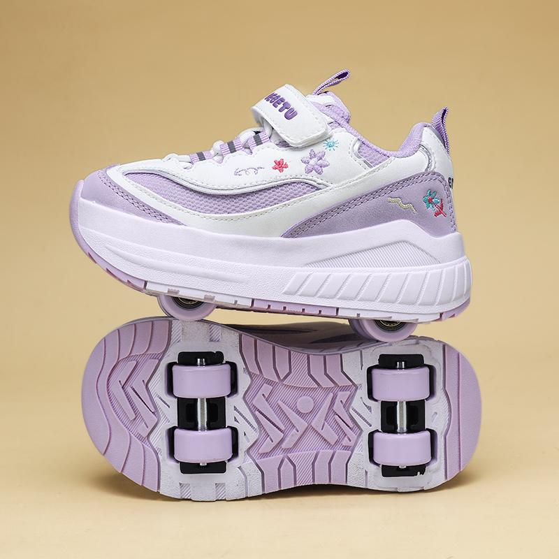 Boys/ Girls Deformed Shoes Four-wheel Dual-purpose Roller Skates Double Row Running Shoes Roller Skates Shoes with Wheels