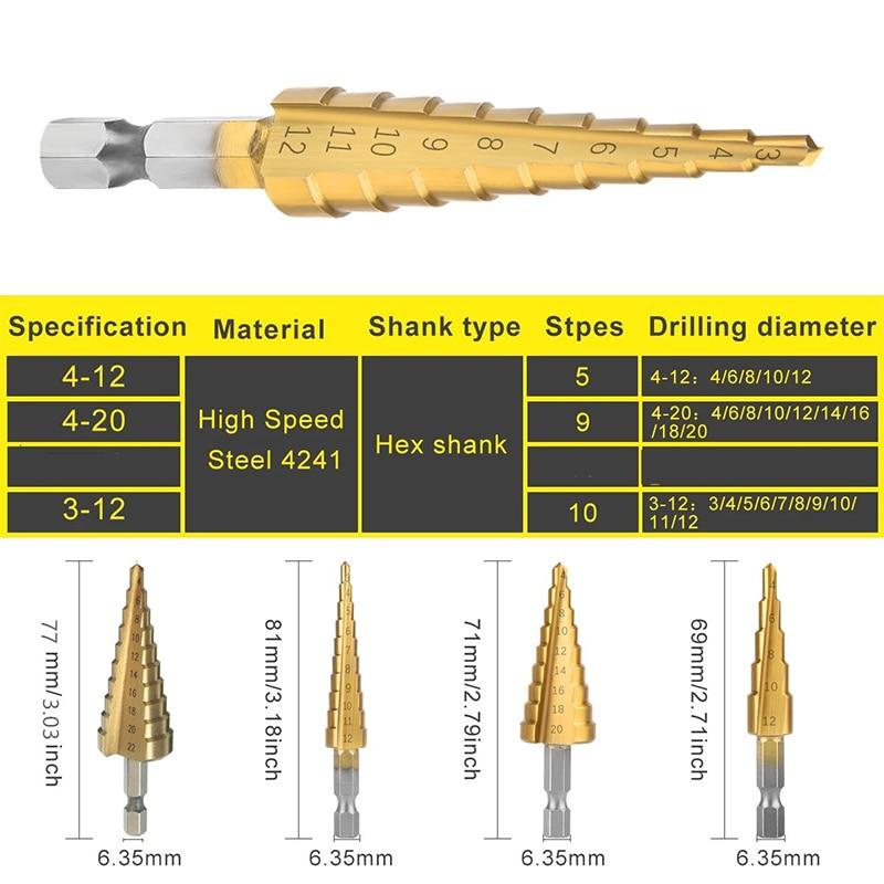 3 Teile/satz 3-12mm 4-12mm 4-20mm HSS Gerade Nut Schritt Bohrer bit Titan Beschichtet Holz Metall Loch Cutter Core Bohren Werkzeuge Set