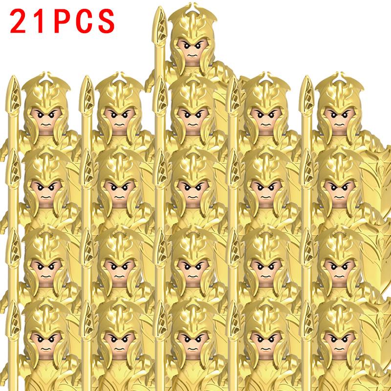 21 szt. Figurki MOC Armia Opancerzona Gwardia Łucznik Wojownik Żołnierze Klocki Budowlane Rycerze Tarcza Broń Klocki Zabawki