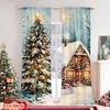 Set Of 2 Flat Printing Merry Christmas Scene Curtains Lodge Fabric Without Electricity Spring Party Curtain Polyester Machine Washable