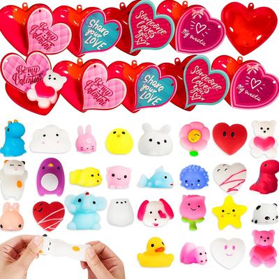 20 PIEZAS Juguetes Mochi Squishy de San Valentín Corazones Rellenos con Tarjetas de San Valentín para Kawaii para Intercambio en el Aula de San Valentín Aula