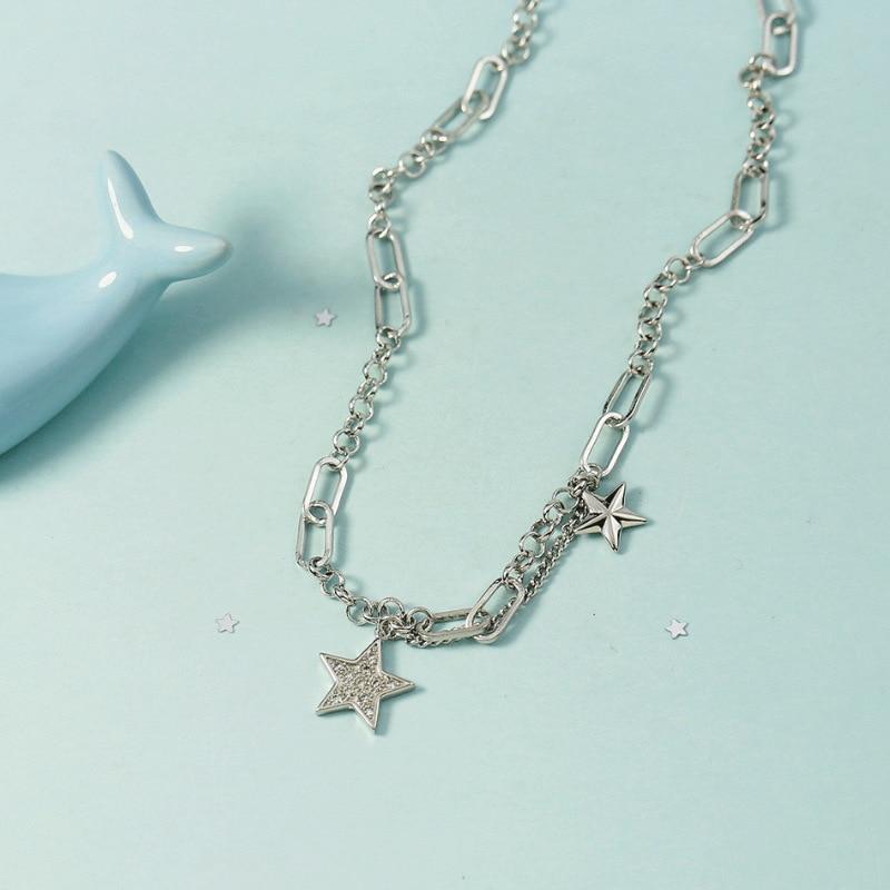 Hiphop Sterling Silver Color Crystalline Tassel Women Star Charm Necklaces Pendants Bridal Party Event Wedding Occasion Jewelry Chokers
