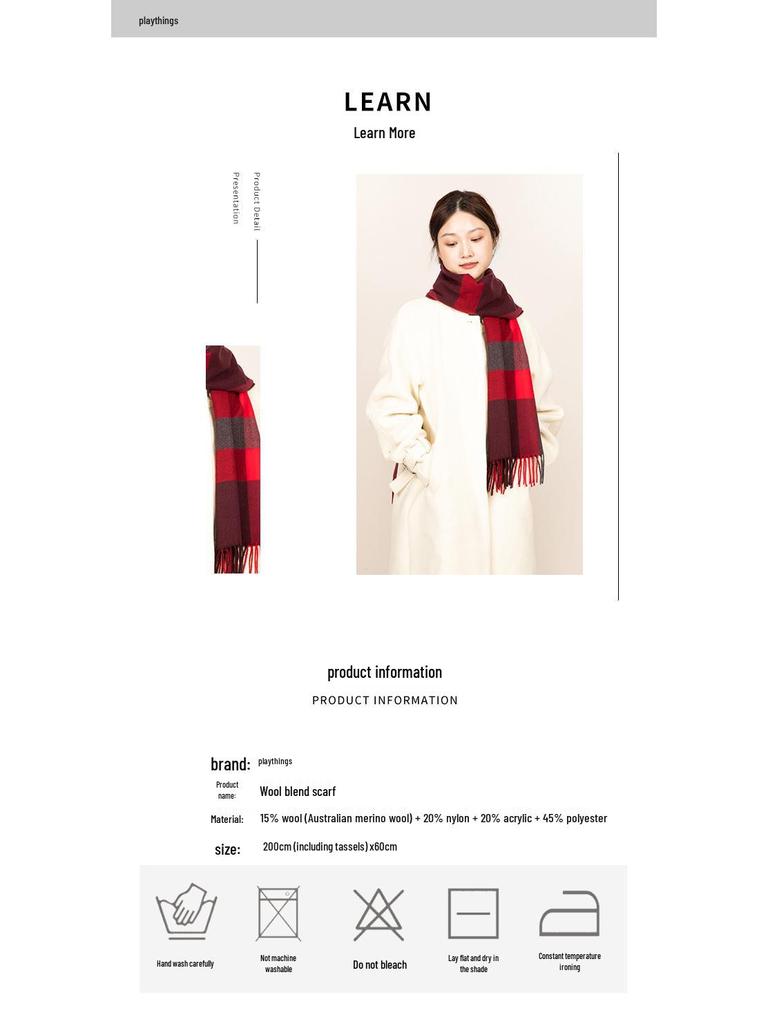 Korean Style Red Plaid Scarf: Cozy Winter Neck Warmer & Elegant Christmas Gift
