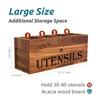 Extra Large Acacia Wood Utensil Holder with 4 Compartments for Kitchen Counter Rustic Farmhouse Caddy Organizer Natural Wood Co
