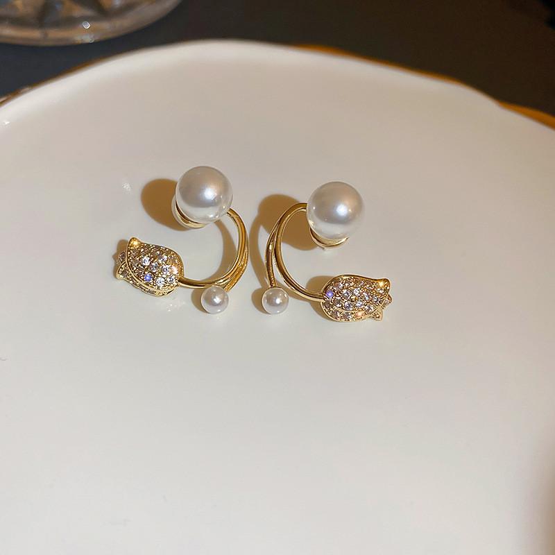 Korean New Light Luxury Stud Earrings For Women Fashion Double Imitation Pearl Sweet Cheap Earring Girl Jewelry For Woman Gifts