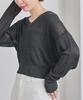 Yours Sheer Rib Knit BFXU1820 Medium Charcoal V-Neck Lamé Women's