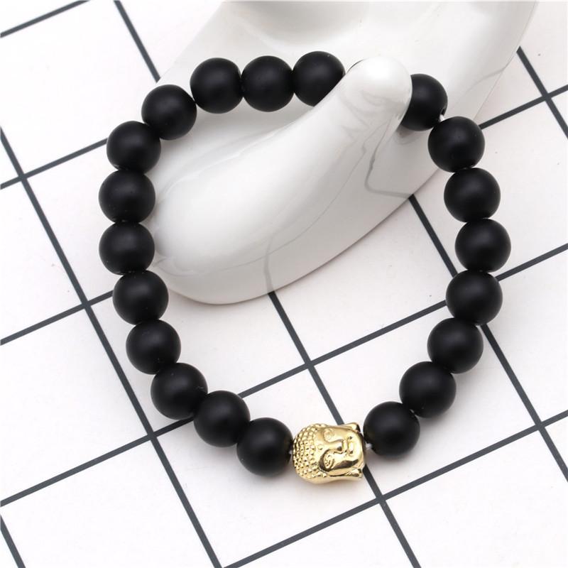 Simple Style Buddha Bracelet Men Women 8mm Onyx Stone Strand Braslet Leisure Versatile Accessories Cool Riding Hand Jewelry