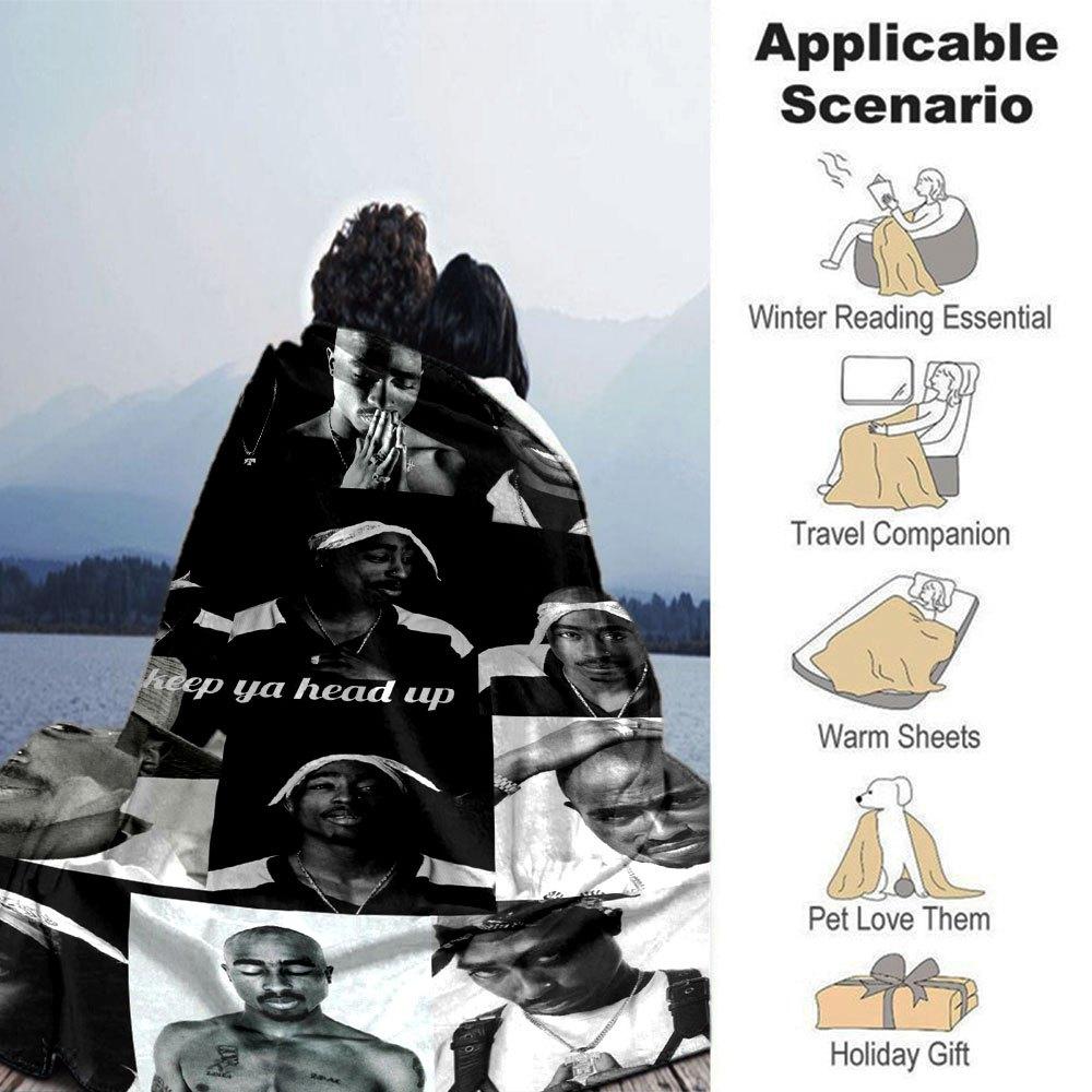 1pc 2PacHip Hop Blanket Soft Lightweight All Season Multi Purpose Throw for Sofa, Bed, Office & Picnics, French Style with Iconic Album Art & Quotes