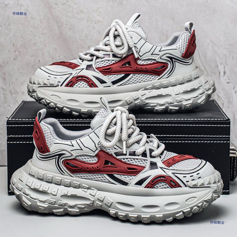 Men's Shoes 2025 Summer New Mesh Breathable Casual Sports Shoes Ins Light Luxury Versatile Thick Sole Heightening Dad Shoes