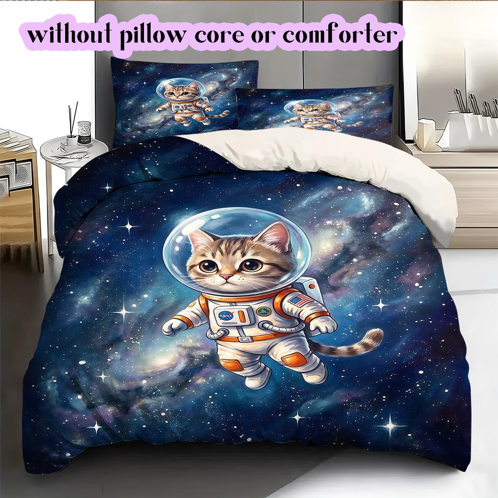 Space animals Pattern Bedding Quilt Set Quilt Cover Pillowcase Home Decoration Birthday Gift (1 * duvet cover + 2 * pillowcase, without core)