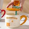 Home Suit Student Simple Ins Style Ceramic Cup Cartoon with Cover Spoon Couple Mug High Temperature Resistant Water Cup