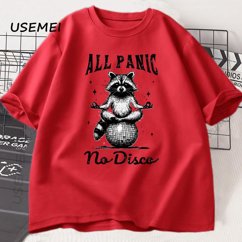

Retro Funny Raccoon All Panic No Disco 90s T Shirt Vintage T-shirt Short Sleeve Tee Summer Oversized Clothes Harajuku Tops M