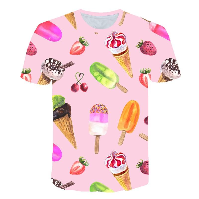 Fashion Ice Cream T-Shirts Summer Novelty Children's T-Shirt Boy Girl Clothes from 5 to 6 Years Tops Round Neck Girls Clothing