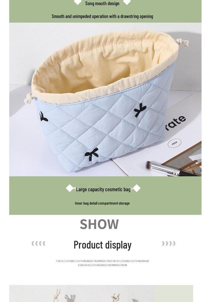 Luxury Large-Capacity Quilted Makeup Bag – Portable Travel Drawstring Cosmetic Organizer
