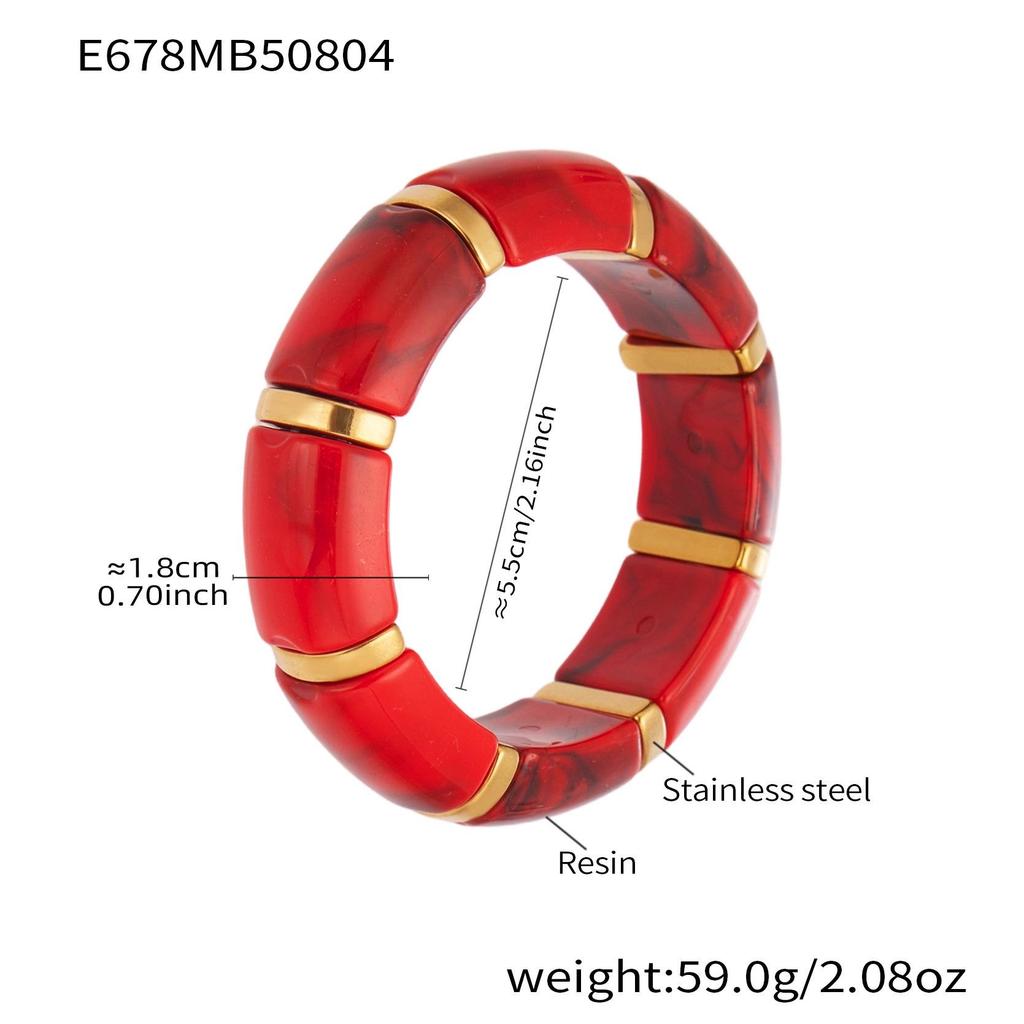 18K Gold-Plated Dopamine Resin Bracelet: European & American Light Luxury Fashion, Versatile Wide Band Elastic Design.