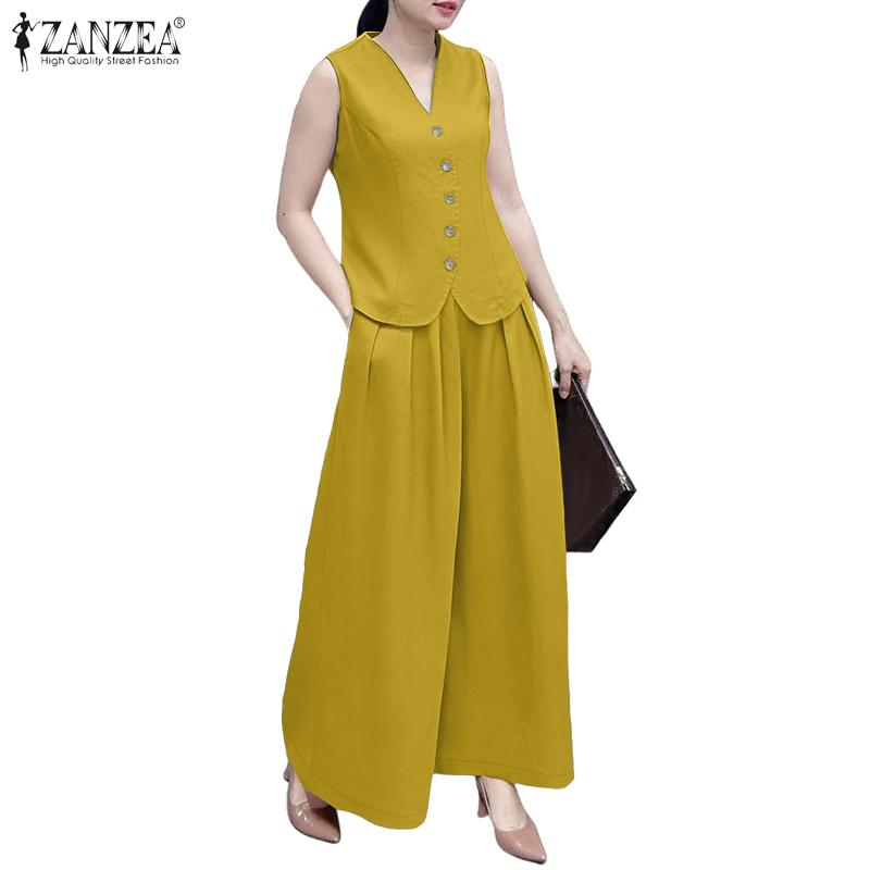 ZANZEA Ärmellose Weste, Oberteile und Hosen für Damen, zweiteiliges Sommer-Set