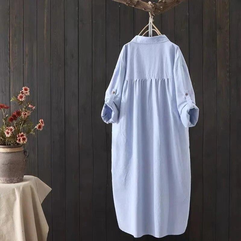 Camicie bianche lunghe larghe ricamate in cotone da donna Camicetta da donna casual da ufficio primavera autunno Camicia allentata superiore femminile