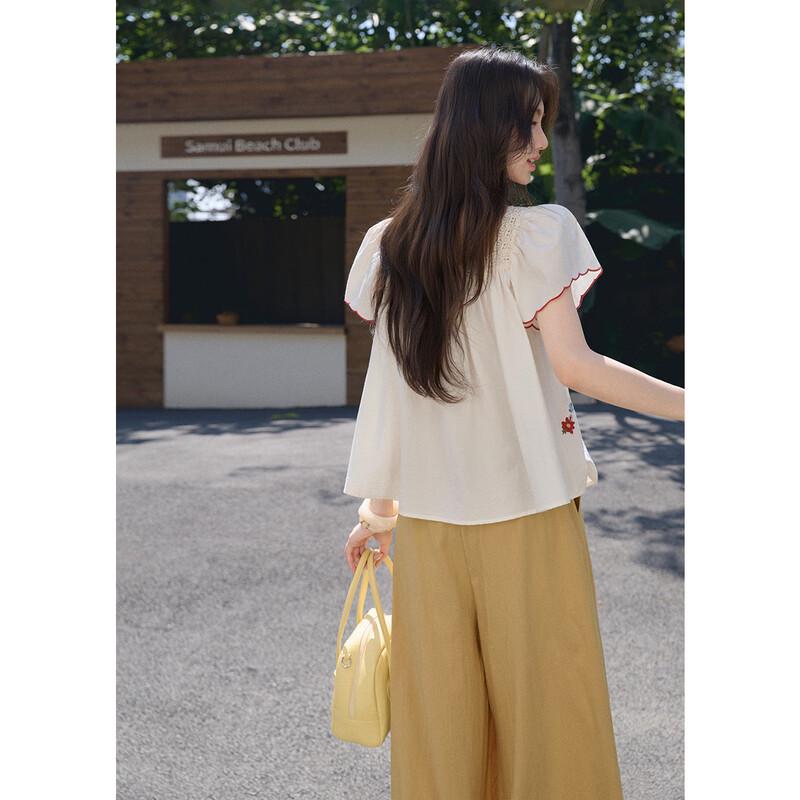 French Retro Embroidered Puff Sleeve Lace Top