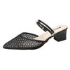 2026 New Sandals for Women Large Size Mid Heels Mesh Breathable Slippers Sexy Pointed Toe Versatile Outwear Solid Color Shoes