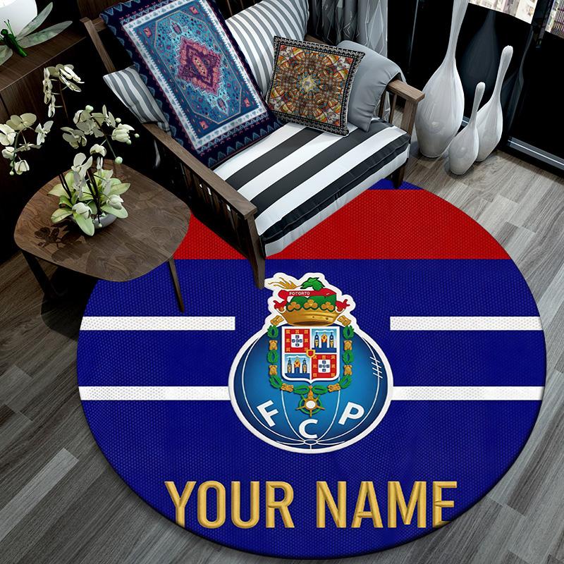 Custom Name Futebol Clube Do Porto2 Round Area Rug,Carpet Rug for Living Room Bedroom Sofa Playroom Decor,Non-slip Floor Mat