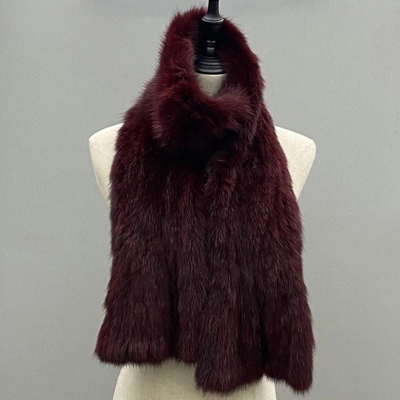 Women Winter Sable Scarf Knitted Natural Fur Shawls Fluffly Female Warm Scarves 78x25cm