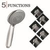 5 Settings Functional Rain Shower Head Spa Message High Pressure Handheld Shower Set Hose Adjustable Bracket Chrome Bathroom