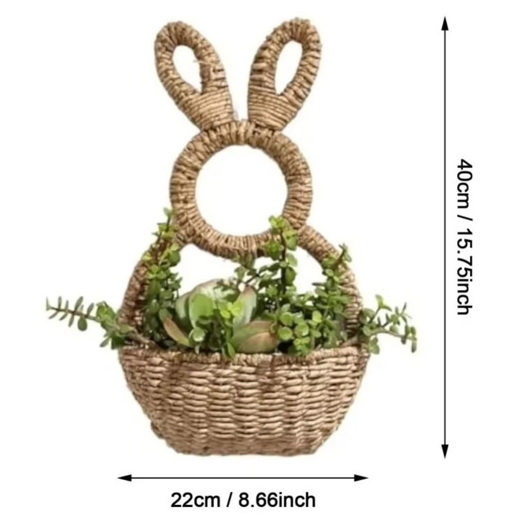 Hand Woven Bunny Flower Basket Handmade Bunny Basket Wreath Easter Bunny Basket  Wall Decoration